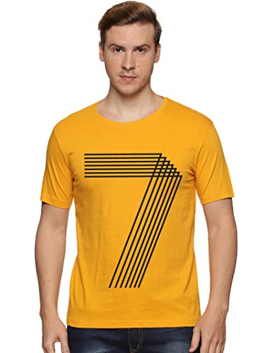 ADRO Men's 7 Number Design Printed T-Shirt (RN23-M-777-MU_Mustard_XL)