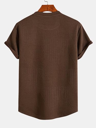 Greciilooks T Shirt For Men Cotton | Textured Oversized Fit Man T-Shirt | Round Neck Half Sleeve Men T-ShirtS Brown