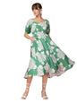 OOMPH! Womens Western & Fusion wear Printed Crepe Dress for Women, Puffed Sleeve, Green - md1039