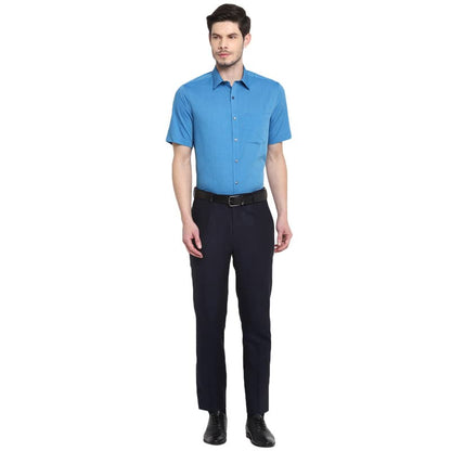 Turtle Men Blue Cotton Solid Regular Fit Shirts