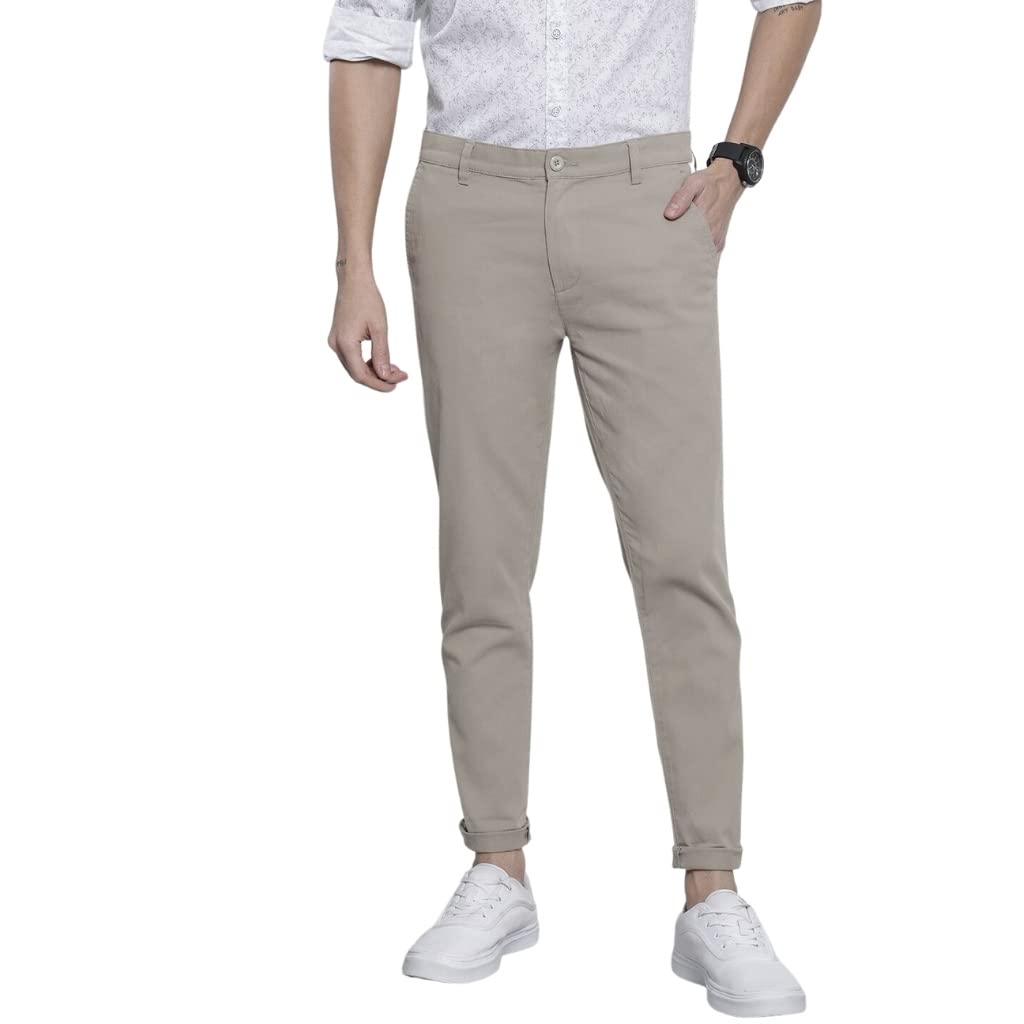 The Indian Garage Co Men Slim Fit Colourblocked Mid-Rise Stretchable Chinos Cloud Grey