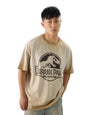 The Souled Store Official Jurassic Park: Logo Men And Boys Short Sleeves Round Neck Beige Graphic Printed Cotton Oversized T-Shi