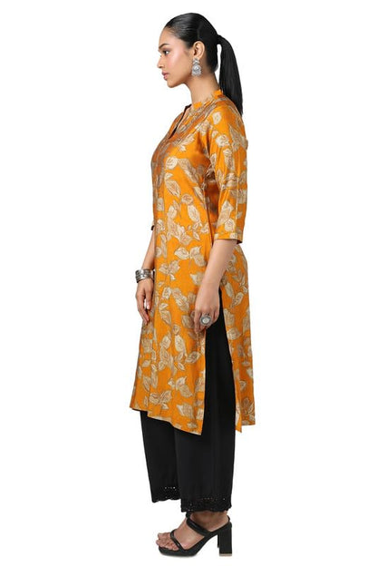Soch Womens Mustard Muslin Floral Print Kurta