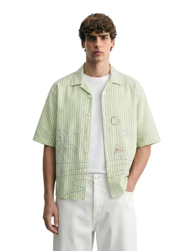The Indian Garage Co Mens Oversized Fit Striped Cuban Collar Half Sleeves Resort Sweater