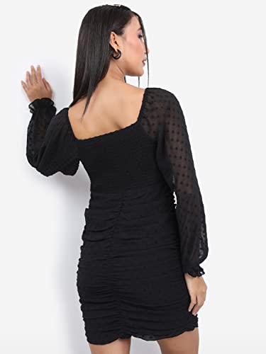 Ketch Polyester Womens 3/4 Sleeve Casual Fit Dress Mini Khj6000263_Black