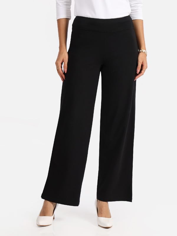 BlissClub AM:PM Cotton Wide Leg Pants - Lite,Regular Below 54, Cotton Pants, Wide Waistband, Slit at Hem, Side Pockets