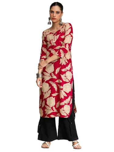 Floral Round Neck with V Detailed Round Hem Kurta