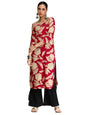 Floral Round Neck With V Detailed Round Hem Kurta Pink