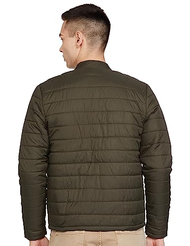 The Indian Garage Co Men Olive Slim Fit Solid Puffer Jacket