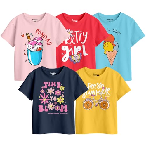 Bon Organik Girls Regular Fit T-Shirt (BON16107_Multi