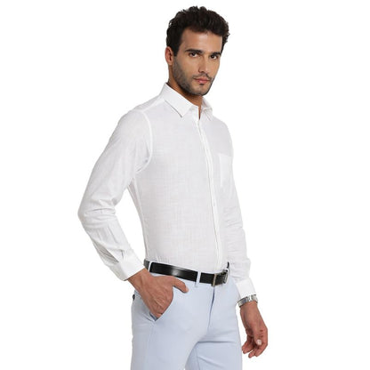 Turtle Men 100% Cotton White Plain Slim Fit Full Sleeve Formal Shirt