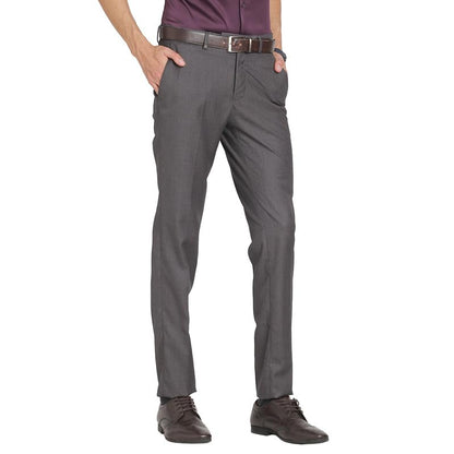Turtle Men Terry Rayon Grey Solid Slim Fit Formal Trouser