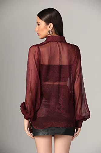 Greciilooks Western Shirt For Women| Sheer Mesh Transparent Button Down Shirt Top| Long Cuff Sleeve Shirt| Spread Collar Girls S