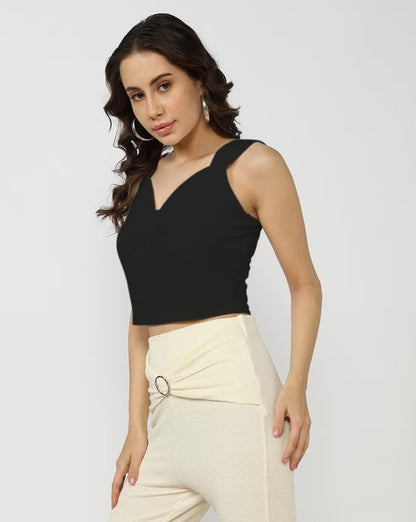 SMOWKLY Womens Premium Valentino Made Stylish Bow Pleated Crop Top | Sweetheart Neck & Strappy Singlets | Going Out Summer Tank