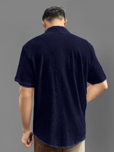 Pinkmint Mens Solid Classic Fit Shirt Navy Blue