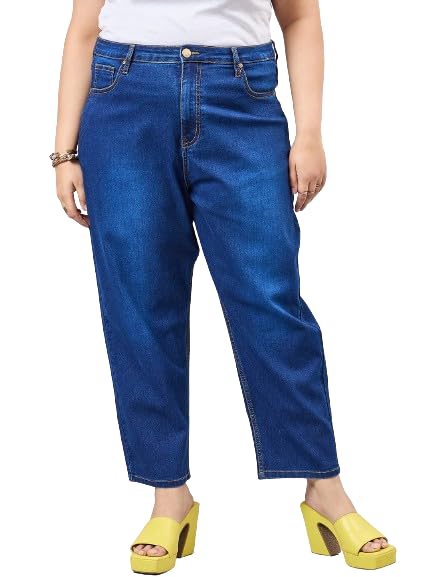 Style Quotient Women Plus Size Dark Blue Mom Fit High Rise Stretchable Jeans