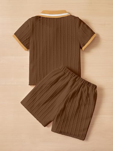 AVANOVA Boys 2-Piece Outfit Set  Brown Knitted Polo Collar Short Sleeve T-Shirt with Matching Shorts | Casual Summer Clothing fo