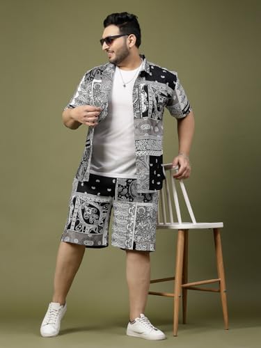 Rigo Printed Co-Ord Set For MenS | Casual Plus Size Shirt & Shorts Night Suit Set | Lounge-Wear Nightdress Pajama Set For MenS