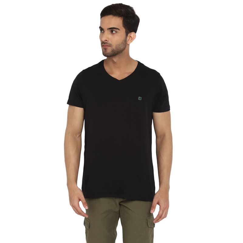 Turtle Men Essentials Black Solid V Neck T-Shirts