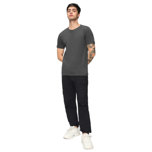 Bewakoof MenS Plain Solid Cotton T-Shirt- Regular Fit, Round Neck, Half Sleeves 547411_Grey_Xl