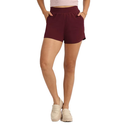 BlissClub Groove-in Cotton Shorts | Cotton Shorts | Side Pockets | Stretchy |Curved Hem