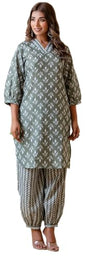 LookMark Womens Latest Printed Cotton Blend Straight Kurta and Afghani Pant Set Perfect for Casual and Office Wear (AZ-LM-P1-KS