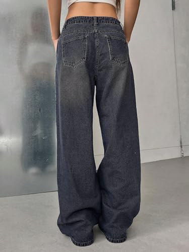 GRECIILOOKS Regular Pant Baggy High Waist | Bell Bottom Jeans for Women (GL-DJ-30_Dark Blue