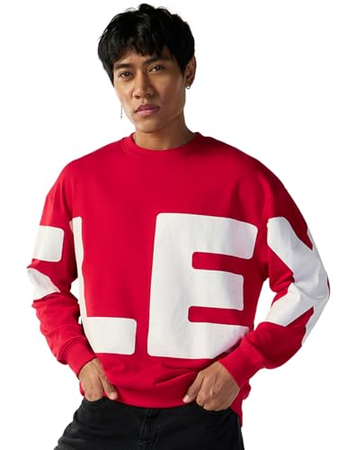 Bewakoof MenS Graphic Printed Oversized Fit Full Sleeve Round Neck Poly Cotton Sweatshirt_644624_Red_3Xl