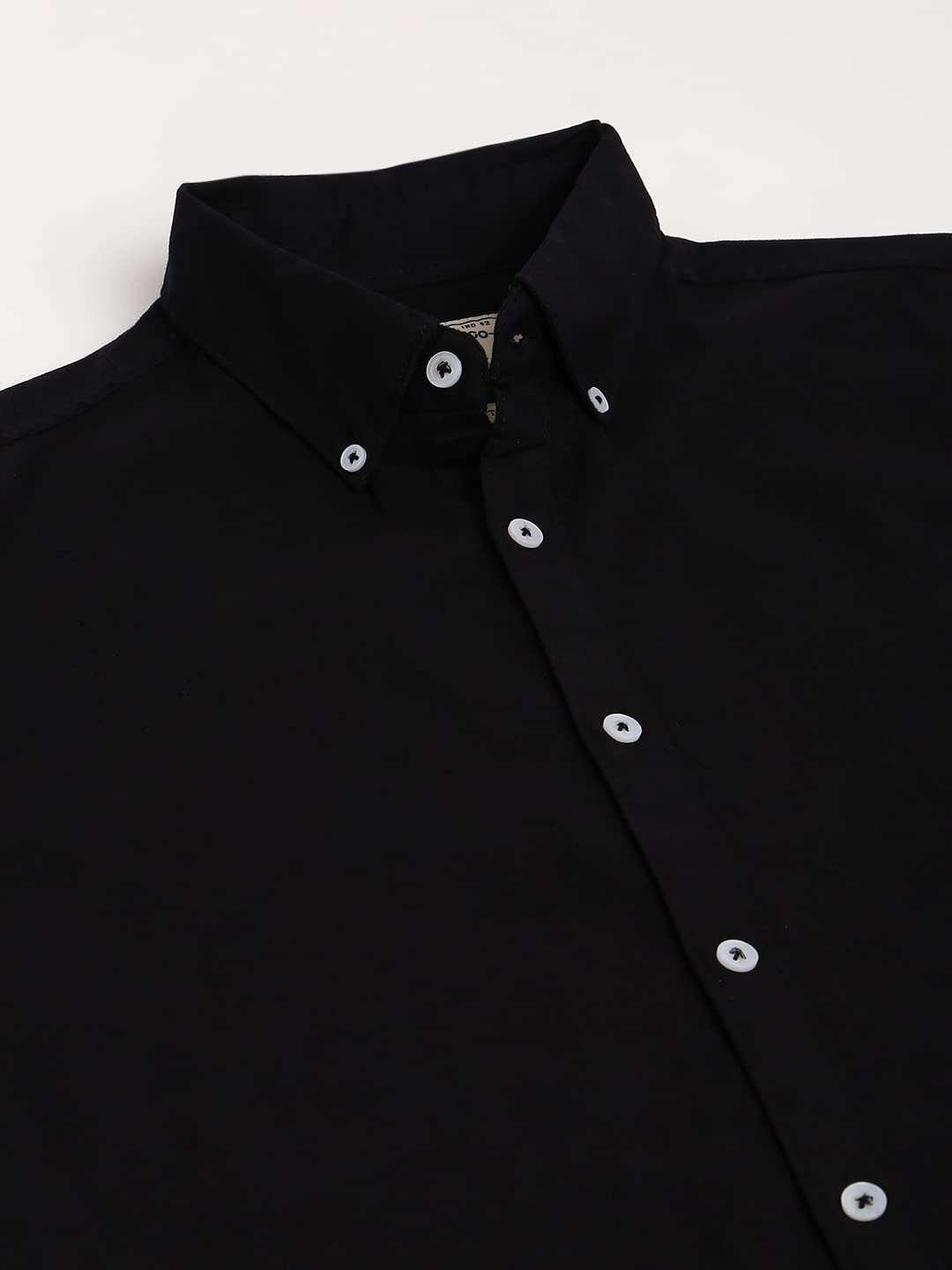 Dennis Lingo MenS Solid Black Slim Fit Cotton Oxford Casual Shirt With Button-Down Collar & Full Sleeves
