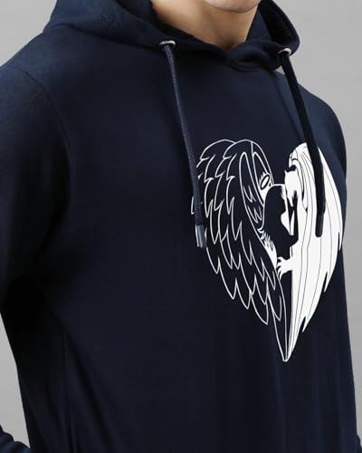 ADRO Men's Printed Hoodie - Cotton, Navy Blue, Size 30, Model H24-DEVI-NB