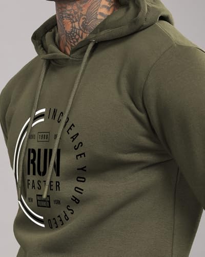 ADRO Men's Printed Hoodie, Cotton, Green Olive, Size 36, Model H24-FAST-OL
