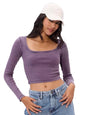 The Souled Store Solids: Dark Lavender Short Sleeve Round Neck Slim Fit Cropped Tops for Women and Girls - Trendy Statement Piec