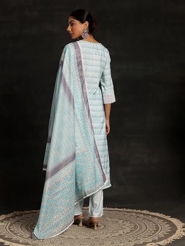 Libas WomenS Cotton Blend Kurta Set (35366_Blue