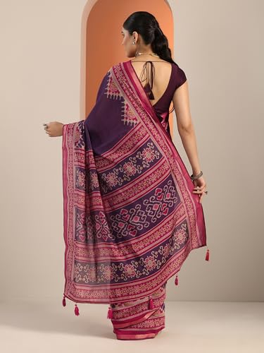 Libas Womens Solid Cotton Blend Saree With Blouse Piece