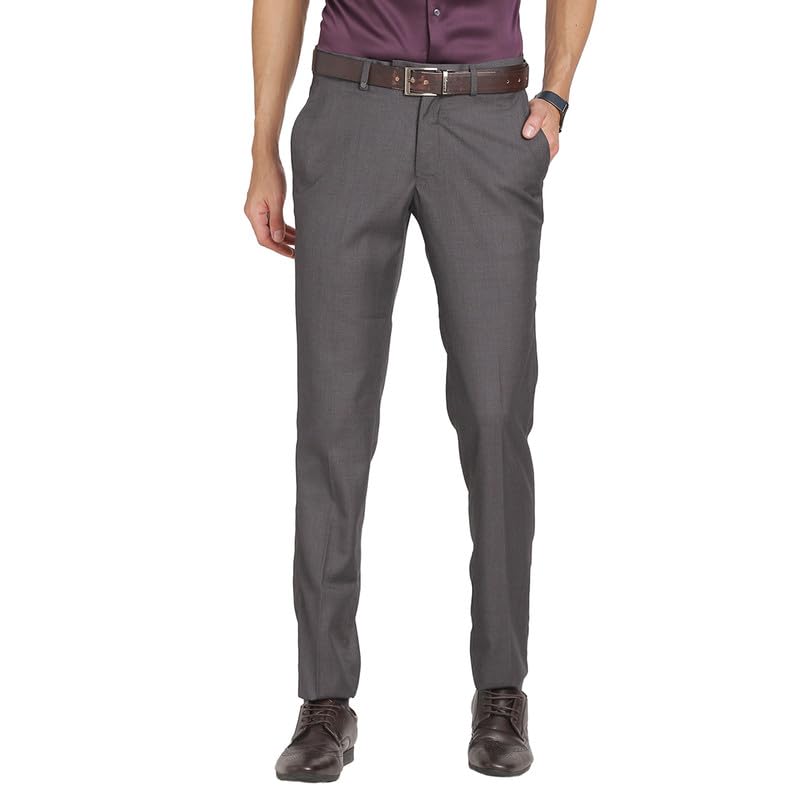 Turtle Men Terry Rayon Grey Solid Slim Fit Formal Trouser