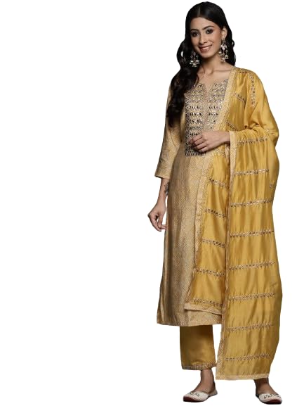 Varanga Digital Printed Embroidered Kurta With Straight Pant And Embroidered Dupatta