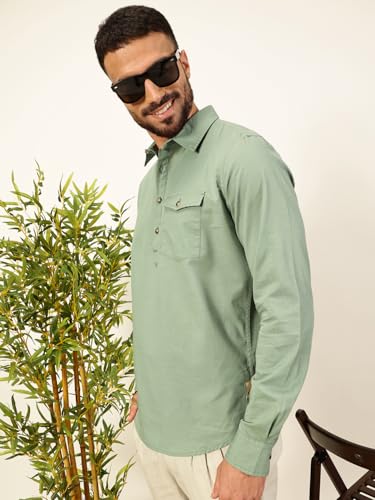 Thomas Scott Men Solid Cotton Linen Kurta Shirt (Ts1531)