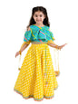 Pspeaches GirlS Yellow Turquoise Blue Printed Cotton Readymade Lehenga And Choli Set (Yellow-7-8Y)