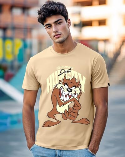 Bewakoof Official Looney Tunes Merchandise Hungry Devil Mens Graphic Print Regular Fit Half Sleeve Round Neck Cotton Jersey T-S