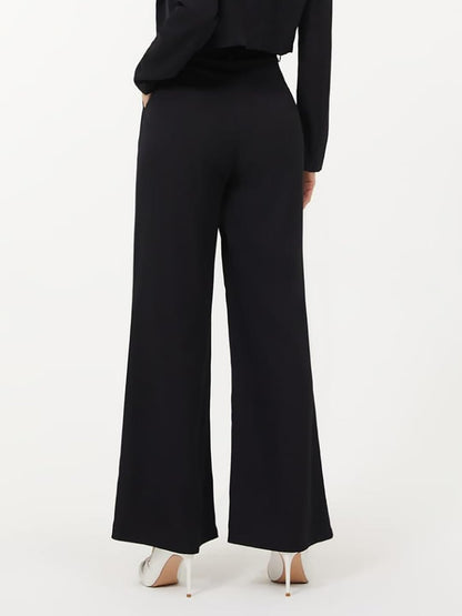 Kotty Womens High Rise Regular Fit Viscose Rayon Solid Trousers Jade Black
