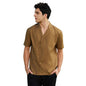 Campus Sutra MenS Camel Brown Asymmetrical Cuban Shirt For Casual Wear | Cuban Collar | Short Regular Sleeves | Button Closure