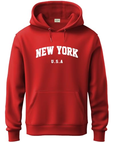 ADRO Men's Cotton Blend Neck Hooded Sweatshirt (H24-NEW-RD-L_Red)