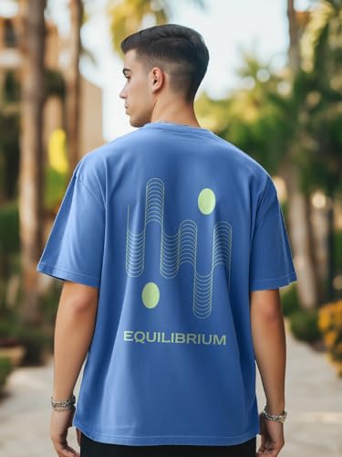 Nobero MenS Graphic Print Oversized Fit T-Shirt (1M-Twrt-C0934_Marine