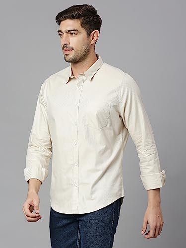 Thomas Scott Mens Solid Slim Fit 100% Cotton Casual Shirt with Spread Collar and Long Sleeve Bright White