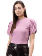 Style Quotient Women Solid Dusty Rose Poly Knit Smart Casual Regular Tulip Sleeve Top