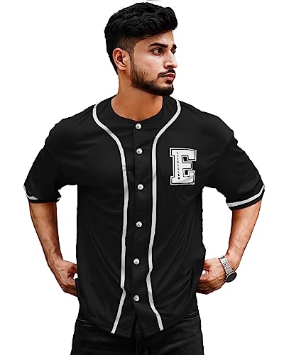EYEBOGLER Mens Cotton Blend Round Neck Half Sleeve Oversized Printed Tshirt || Loose fit Tshirt Black