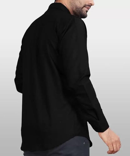 Tee Projekt Mens Regular Fit Solid Soft Touch Cotton Casual Shirt with Pocket Design with Spread Collar & Full Sleeves. Black