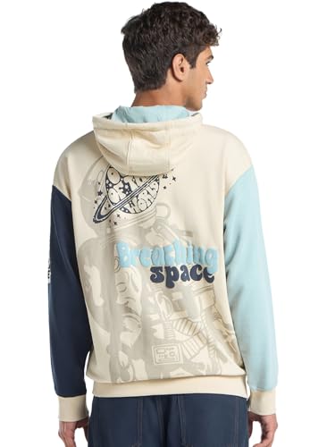 Bewakoof MenS Printed Oversized Fit Full Sleeve Cotton Poly Hoodies_682762_Beige_S