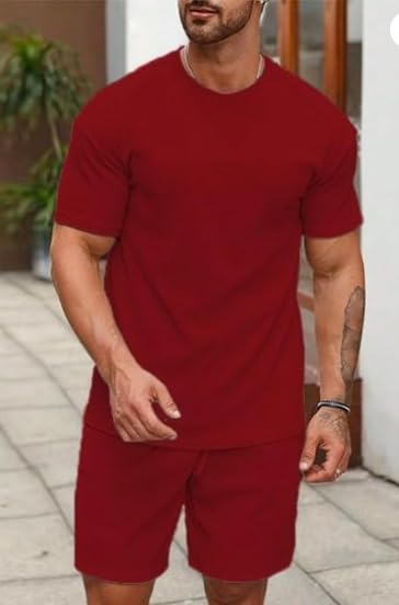 SHIENZY Mens Casual Solid Printed Night Suit Co-Ord Set || T-Shirt and Shorts Nightwear Set || Sleepwear/Loungewear for Regular