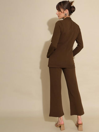 Selvia Co-ord Set for Women|Collared Neck Co-ord Set for Women| Blazer and Trouser|Solid Co-ord Set|Coat and Pant|2 Piece|Formal